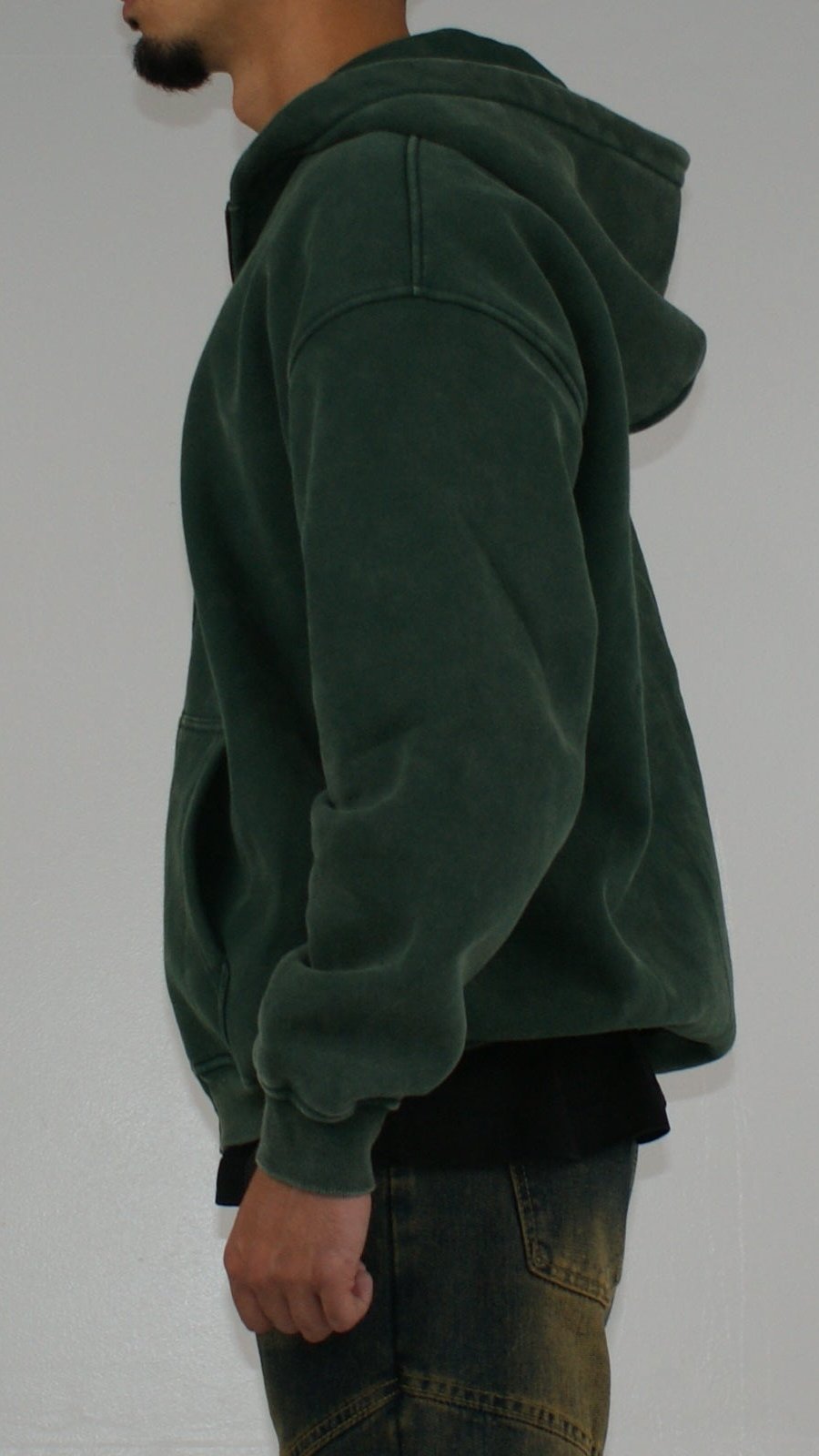 Washed Zipped Hoodie Green