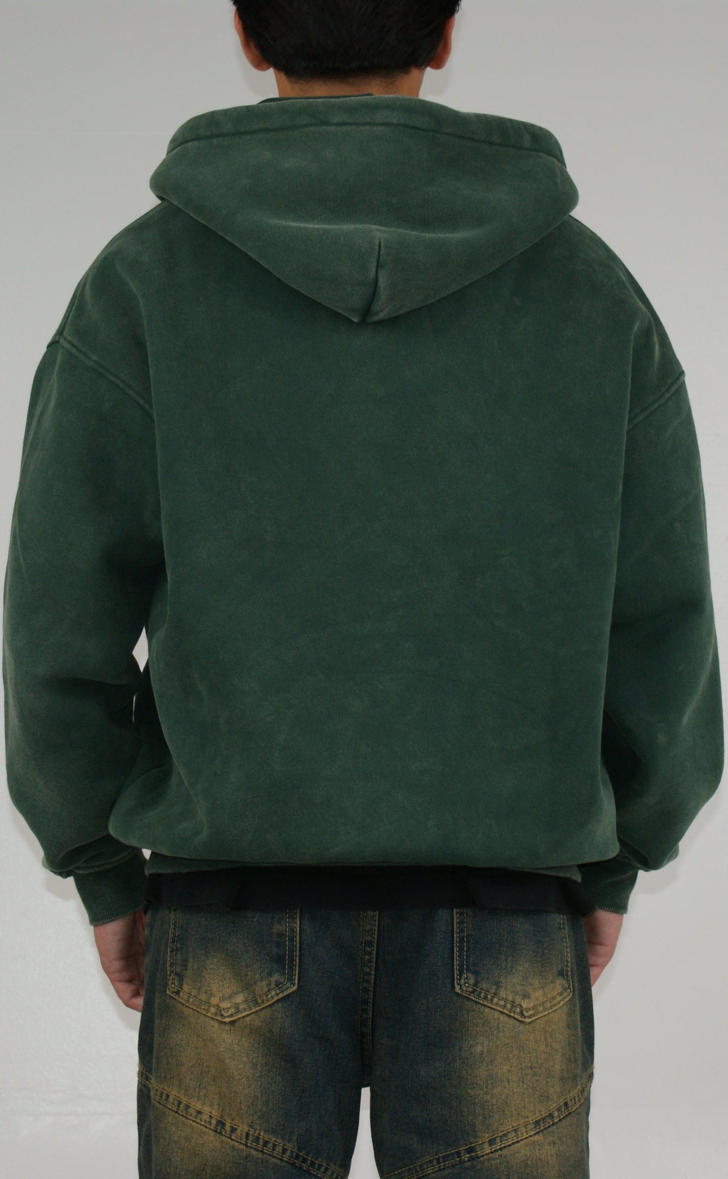 Washed Zipped Hoodie Green