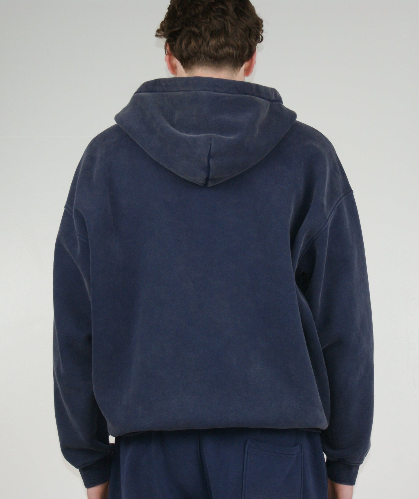 Washed Zipped Hoodie Navy Blue