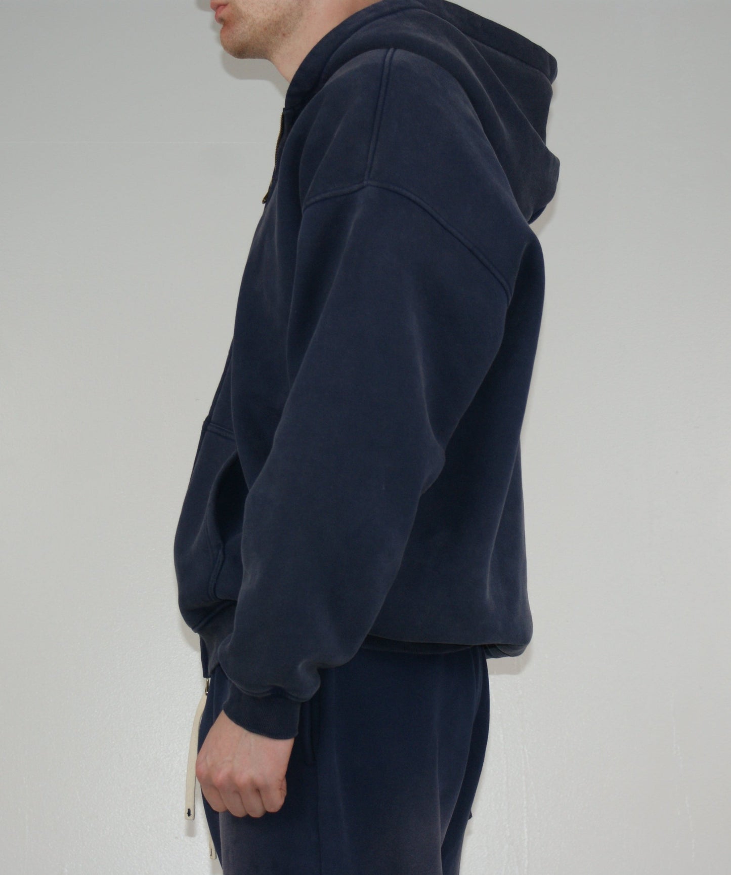 Washed Zipped Hoodie Navy Blue